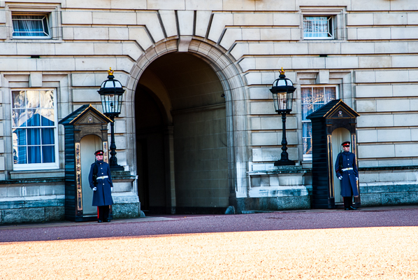 Guards at Buckingham Palace in London.
