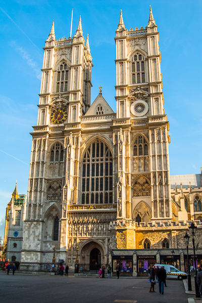 West entrance to Westminster Abbey in London.